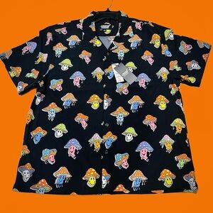 Fresh Prints of Bel Air Mushroom Button Up Shirt XL NWT Black Psychedelic